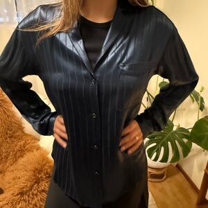rag & bone Navy Satin Blouse